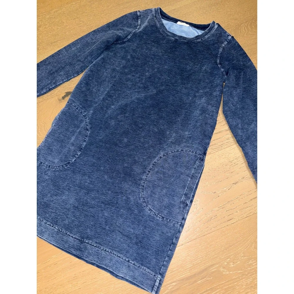 Jane and Delancey Blue Acid Wash Long Sleeve Sweatshirt Dress with Pockets Small - Picture 3 of 5